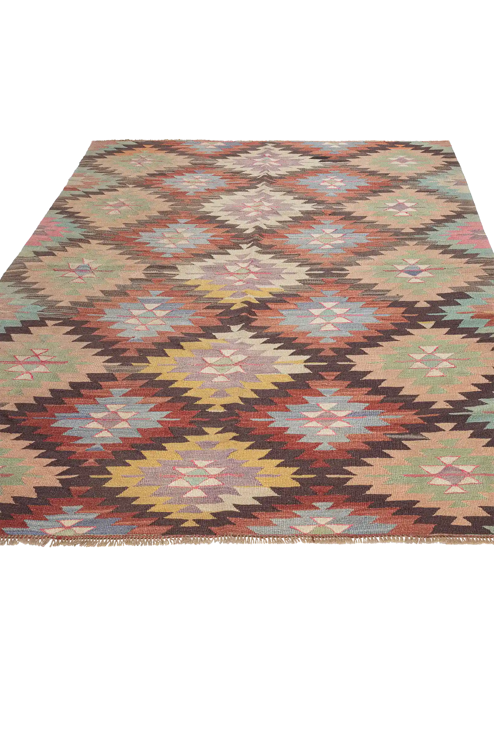 Perspektivische Ansicht des Teppichs – zeigt Tiefenwirkung, Struktur und Farbspiel unter natürlichem Licht