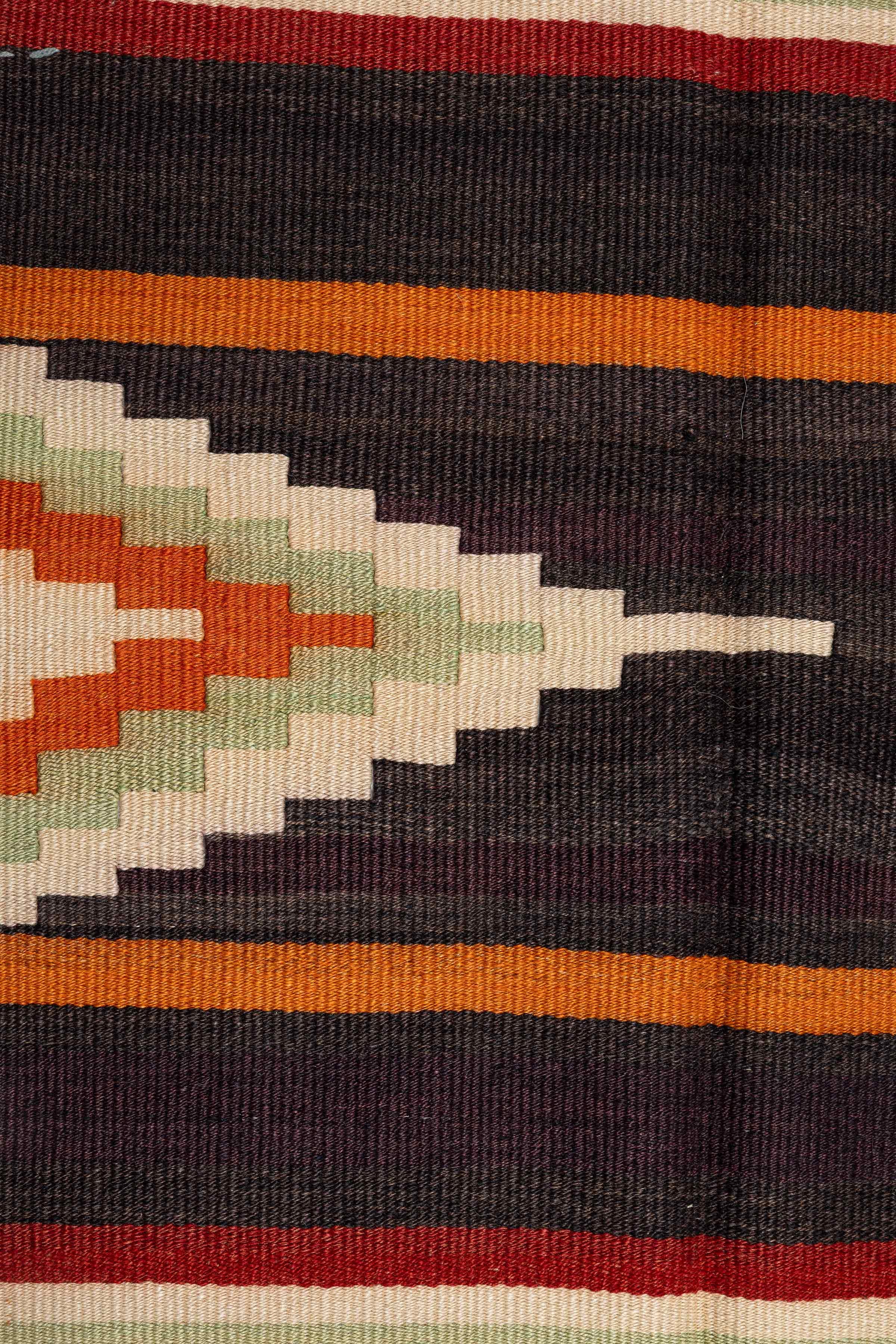 Geometrische Details mit Stern- und Augensymbol – ANTEP Vintage Kelim mit Schutzzeichen aus Anatolien