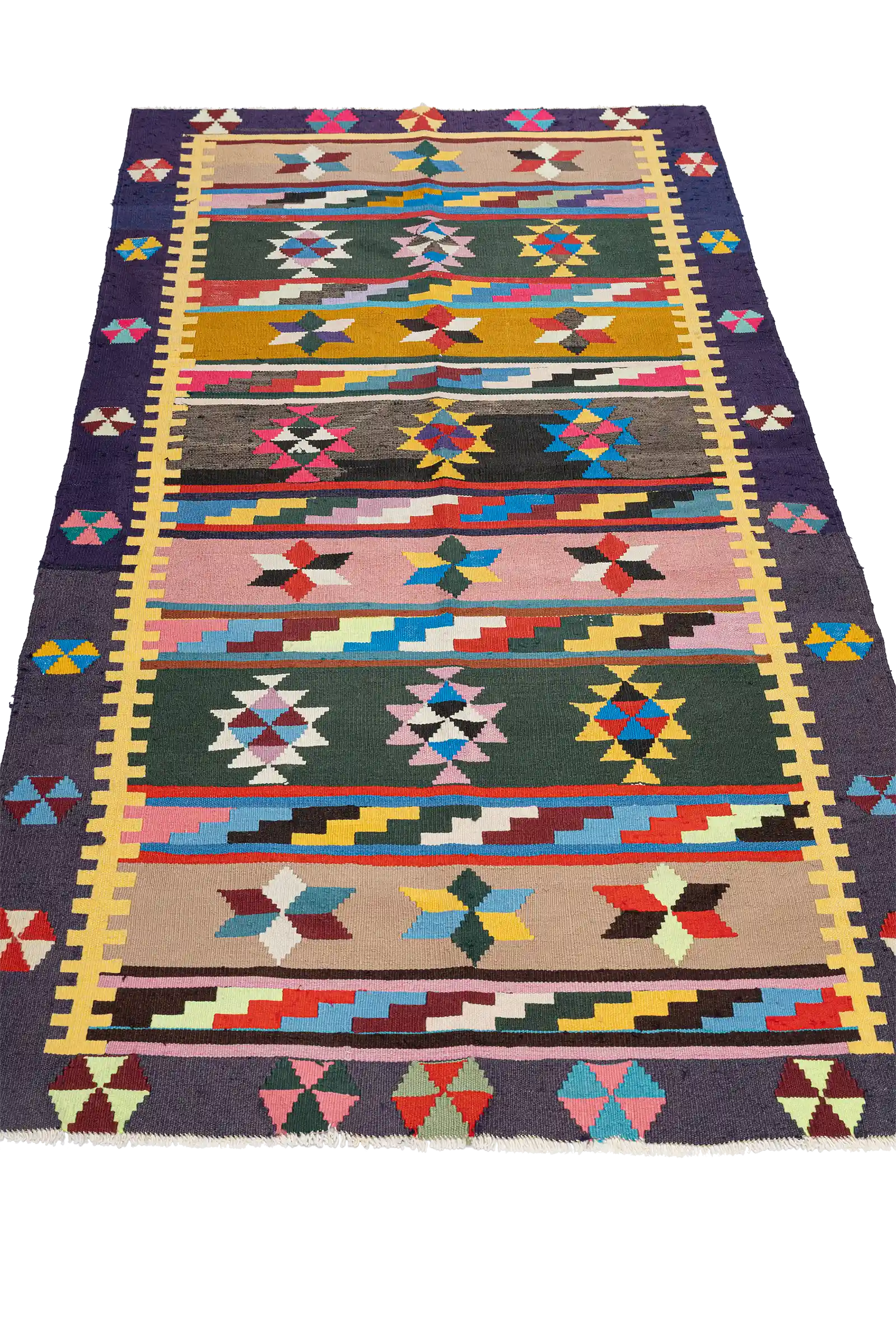 Perspektivische Ansicht – leuchtende Farben und rhythmische Streifenführung entfalten Tiefe und Bewegung im Raum