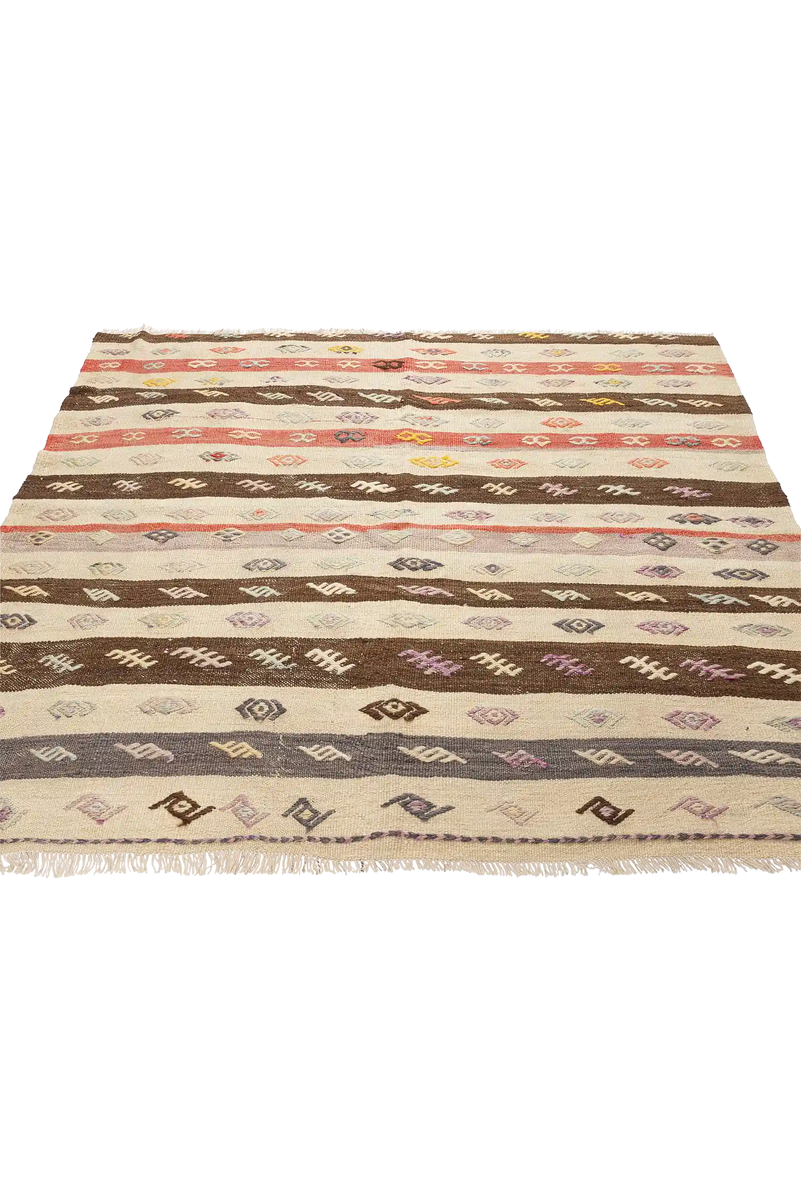 Perspektivische Ansicht – die Streifenstruktur verleiht dem Teppich Tiefe und rhythmische Bewegung, die sich entlang der Webrichtung aufbaut