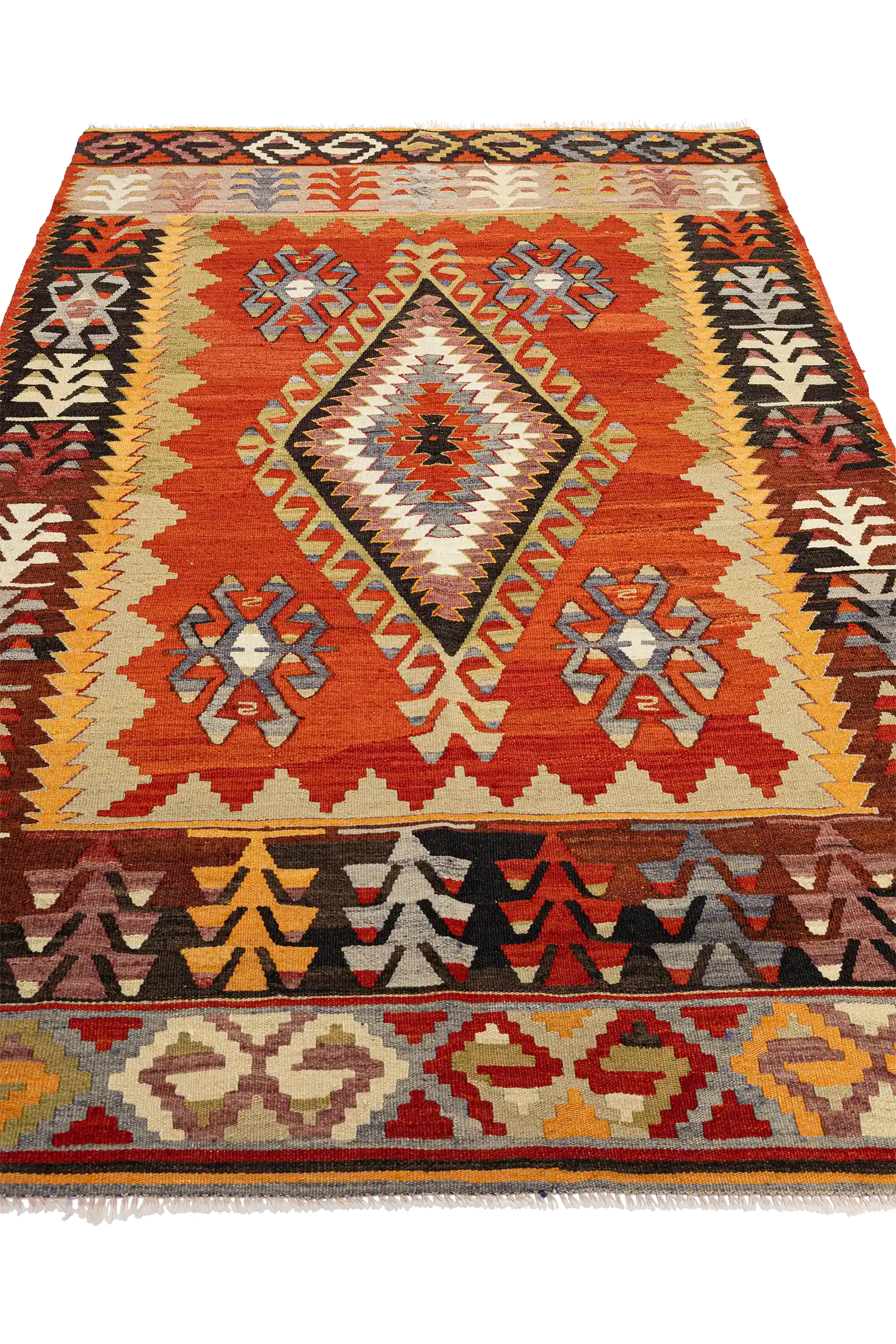 Perspektivische Ansicht – die kontraststarke Mittelraute und die umlaufenden Streifenformen erzeugen Tiefe und rhythmische Bewegung im Bild