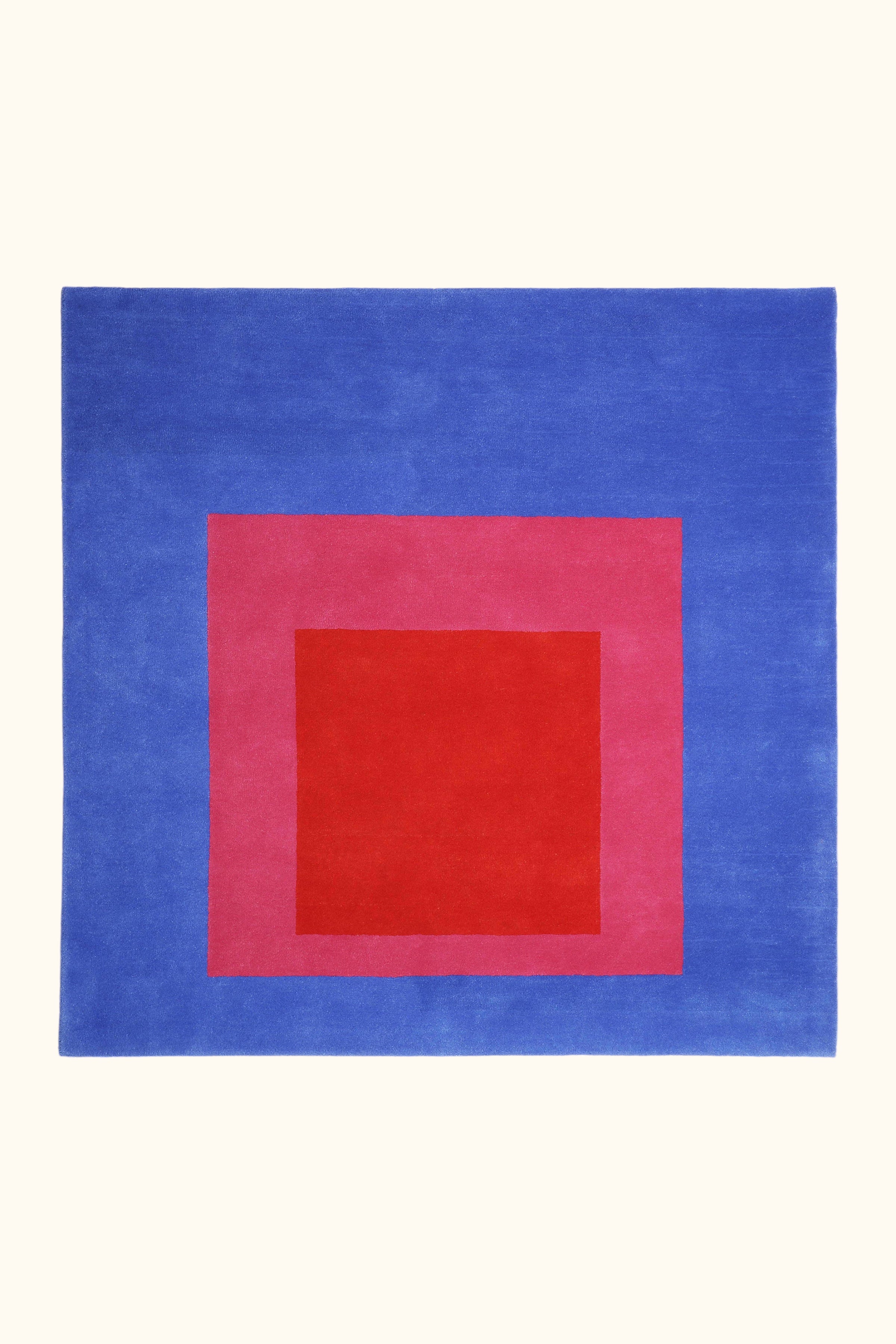Josef Albers Bauhaus Teppich 'HOMAGE TO THE SQUARE' Blau/Rot 175x175cm - Wild Heart Free Soul