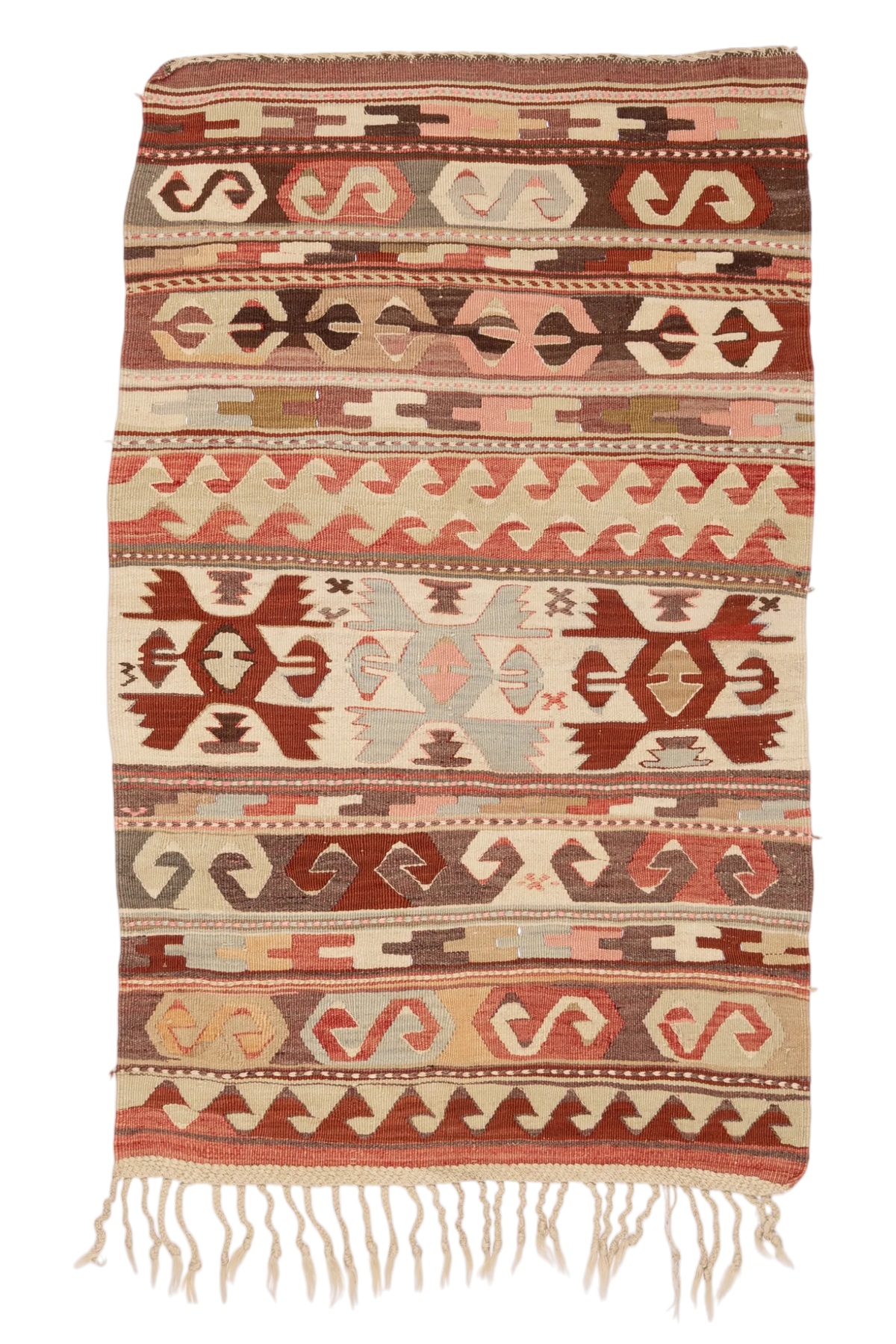Wild Heart Free Soul Vintage Kelim aus Afyon, handgewebt aus Schafwolle mit traditionellen geometrischen Mustern