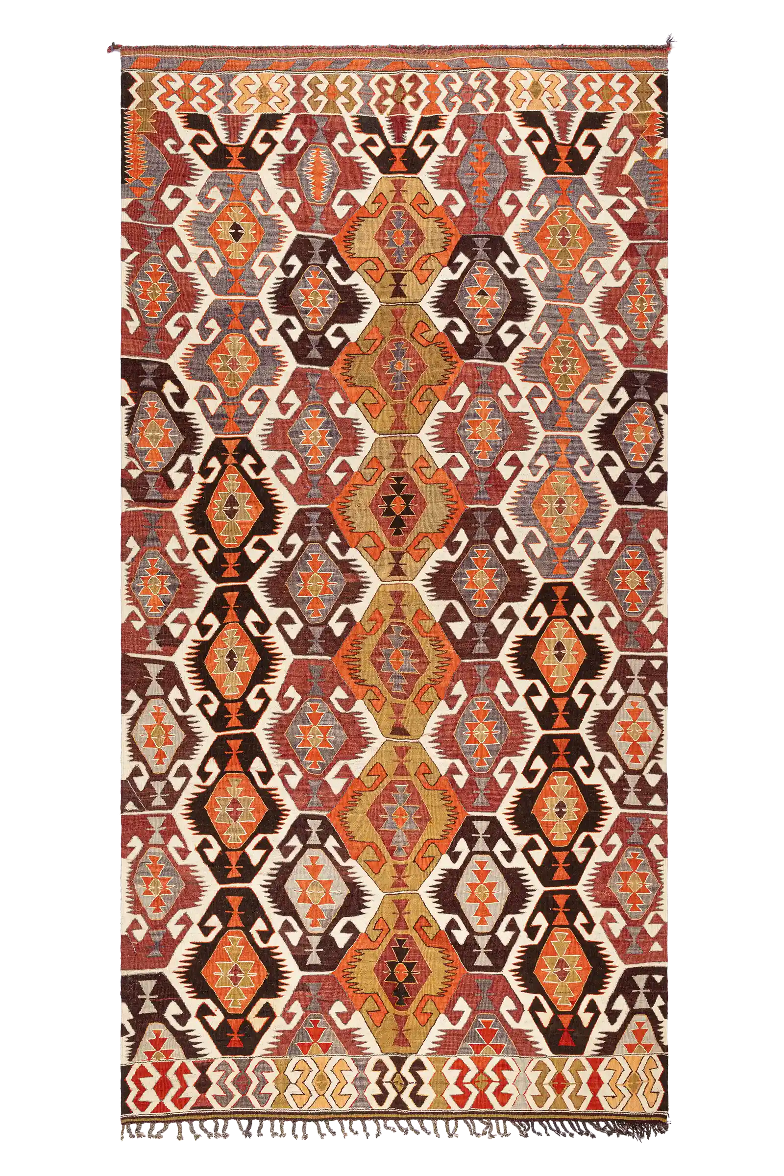Gesamtansicht des ANAMUR Kilims – großformatiger Teppich mit dichtem Allover-MusteR