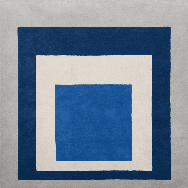Josef Albers Bauhaus Teppich 'HOMAGE TO THE SQUARE' Blau/Weiss 175x175 cm - Wild Heart Free Soul