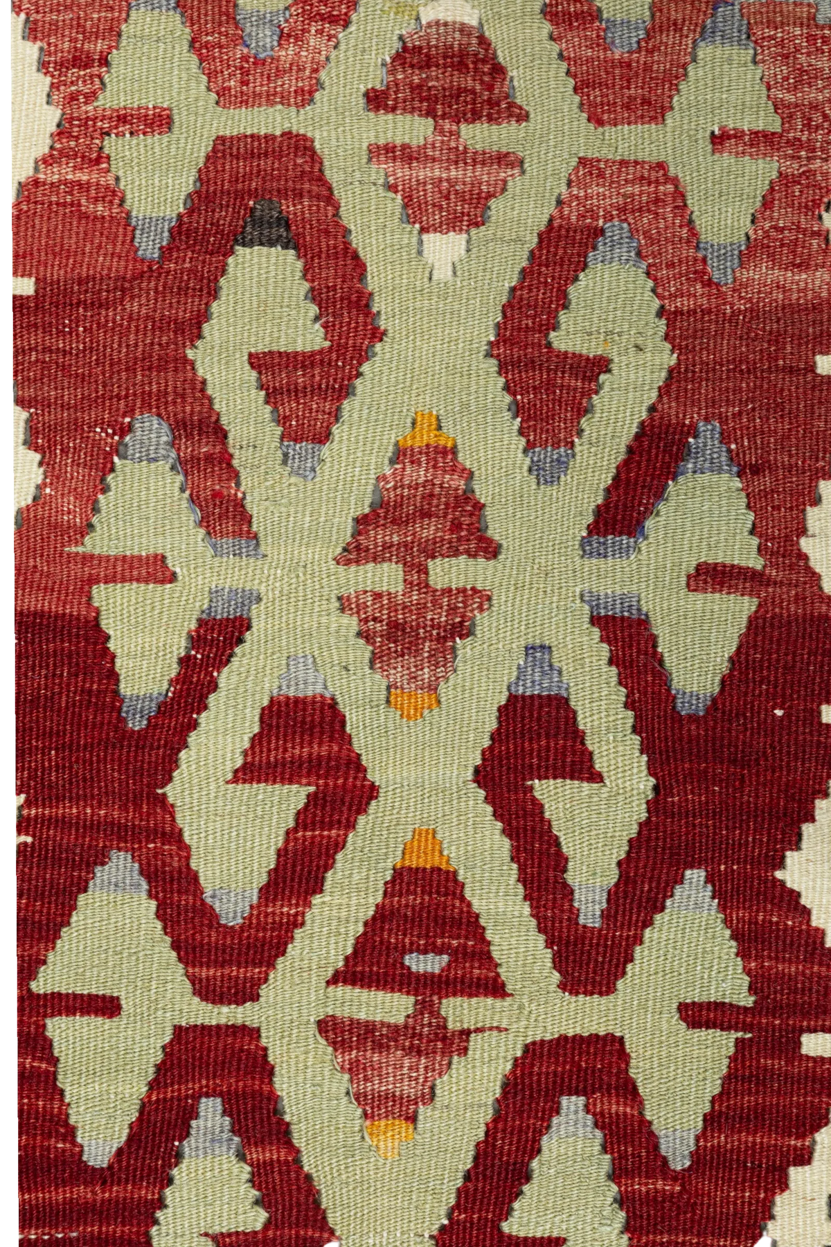 Handgewebter Wild Heart Free Soul Vintage Kelim aus Anatolien mit geometrischem Muster in Rot und Beige